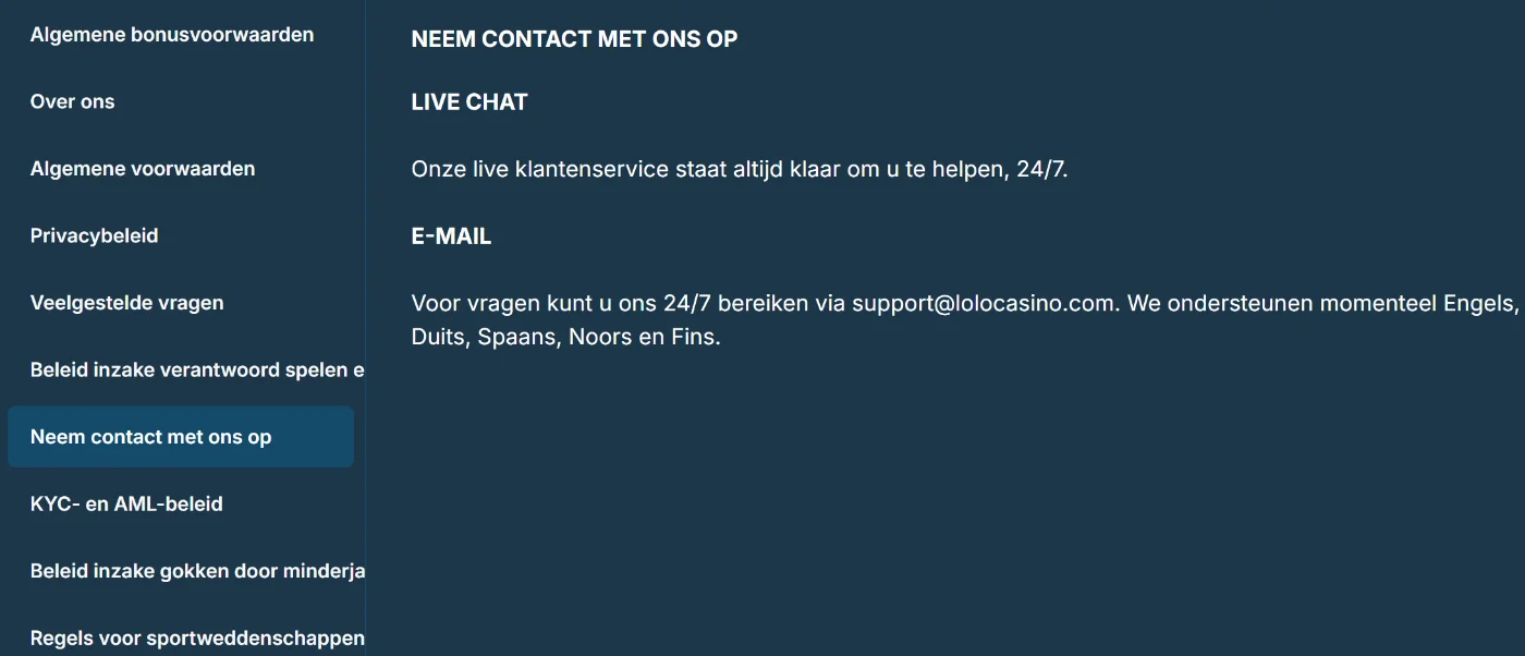 Lolo Casino Klantenservice